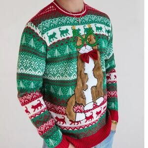 33 Degrees Men's Festive Kitty Faux Fur Ugly Christmas Crewneck Sweater XL